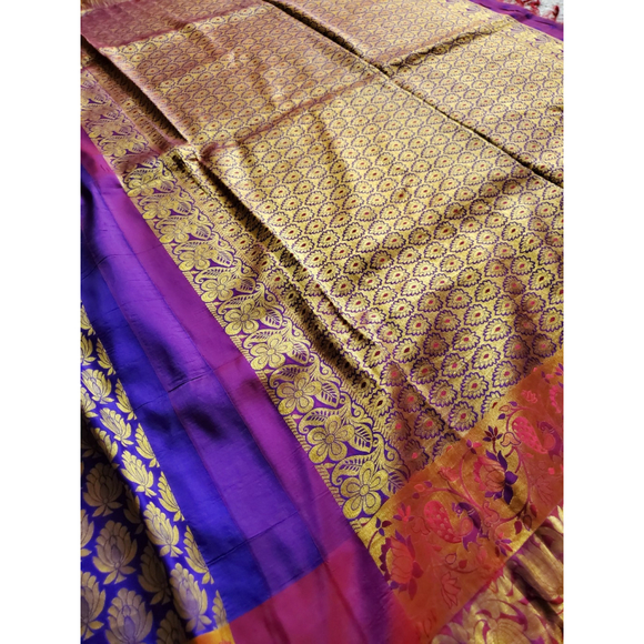 Women Pure Silk Royal Kanjivaram Saree Wedding Party Festive Handloom - Picture 10 of 16